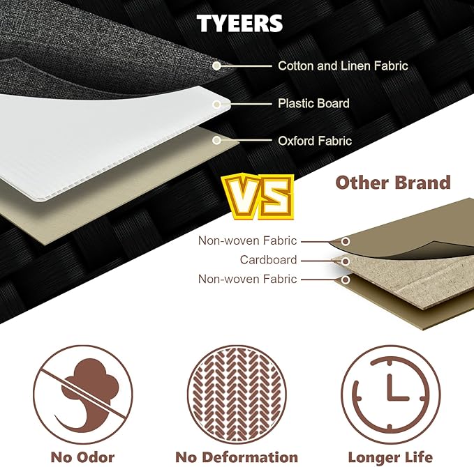 TYEERS Extra Large Collapsible Storage Bins with Lids and Compartments, Washable, Fabric Storage Boxes, 21.7x13x11.8 inches, 3 Pack, Black