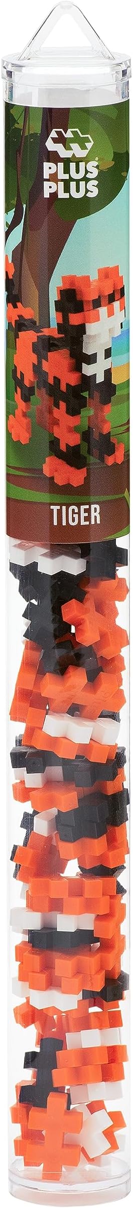 Plus Plus 3D Animal Figure Building Block Set, 70 Mini Interlocking Puzzle Pieces, Fun Stem Toys for Kids - Tiger Maker Tube