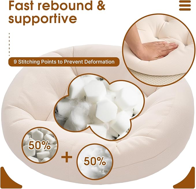 2Pcs Floor Pillows for Adults, 22x22 Inch Meditation Cushions, Large Round Sitting Cushion Living Room Memory Foam Pillow for Sitting (1, Beige, 22x22x4 Inch)