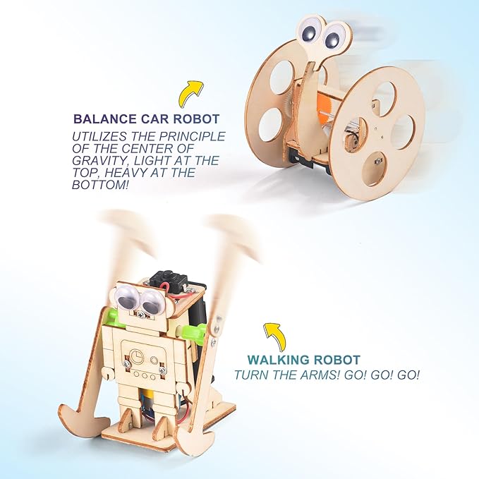 STEM Robots Kits for Kids Ages 5-7 8-10, Wood Building Art Crafts Kits for Boys 6-8 8-12, 3D Wooden Puzzles Robotics Models, Science Woodworking Projects STEM Toys Gifts for Boy 6 7 8 10 12 Year OId