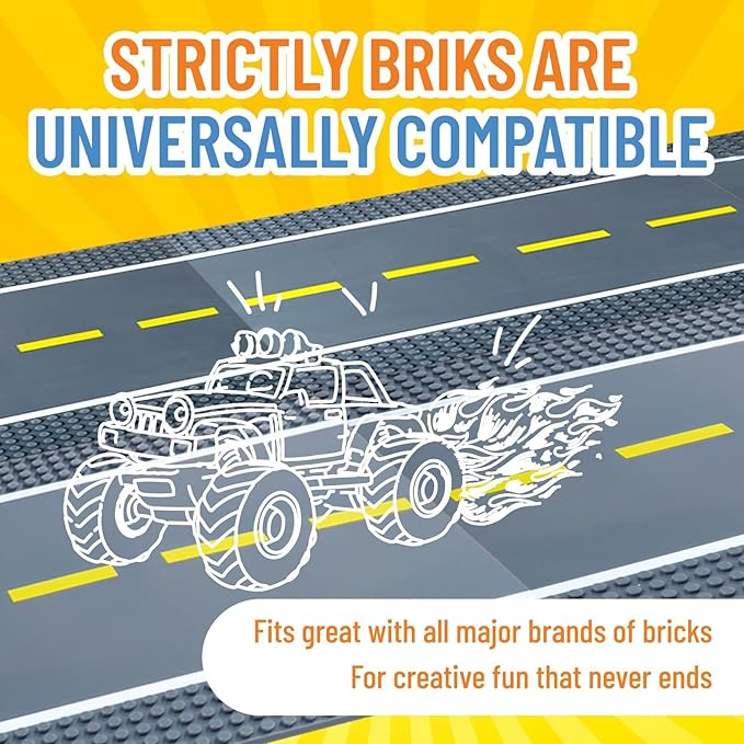 Strictly Briks Compatible with Lego Building Blocks Road Plates 10" x 10", 4 Pack Kids Brick Baseplates for City Road, Street, Race Track, Towns, Compatible with All Major Classic Brands