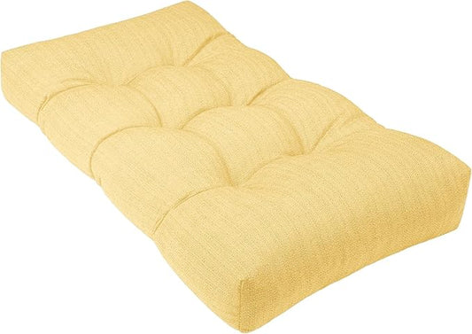 Waterproof Bench Cushion 42 Inch - Oliven Fabric, High-Density Foam, Non-Slip Bottom, Soft Durable Outdoor Tufted Long Seat Cushion for Window Garden Furniture (Yellow, 42x16x4 Inch)
