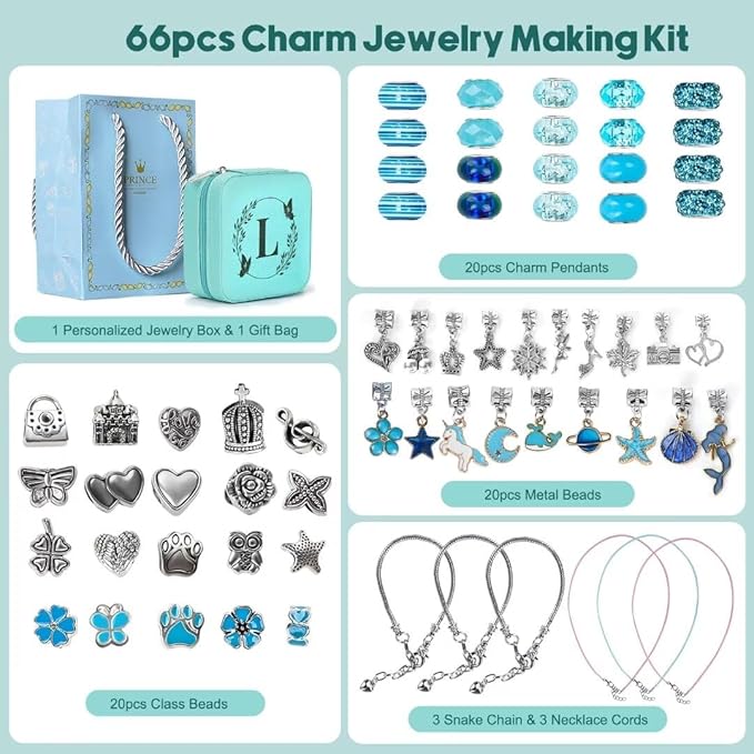 Charm Bracelet Making Kit, Kid Jewelry Making Kit for Girls 8-12, Unicorn Craft Kits for Teen Girls Toys Ages 3-10 Years Old Girl Gifts Trendy Stuff Birthday Christmas Gift with Initial Jewelry Box- L