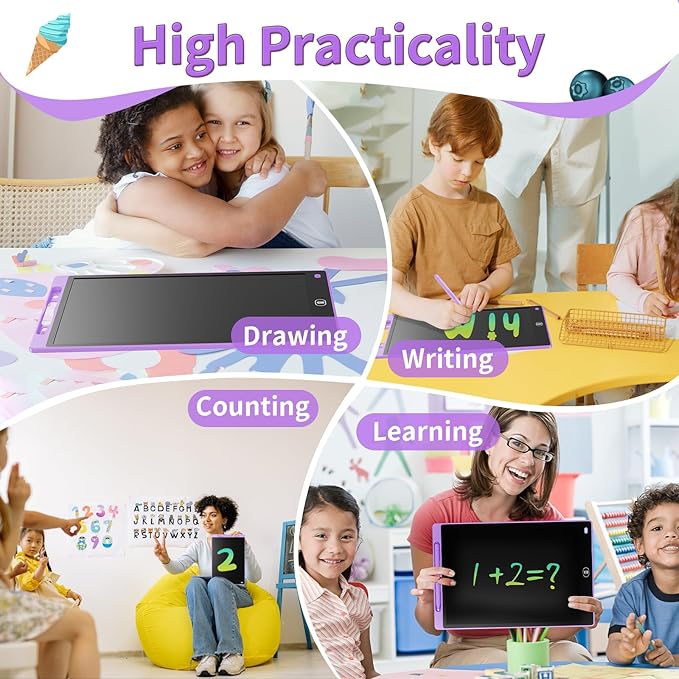 [2 Pack] Genialba LCD Writing Tablet 8.5-Inch Colorful Doodle Board, Toddler Learning Educational Toys Gifts for 3-8 Years Old Girls and Boys, Electronic Drawing Pad for Kids (Pink&Purple)