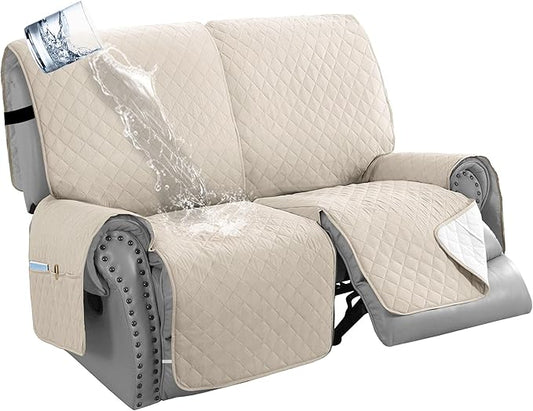 H.VERSAILTEX 100% Waterproof Reclining 2 Seater Sofa Thick Soft Reclining Love Seat Slipcover Non-Slip Reclining Sofa Covers with Elastic Straps for Dogs, Pets(Recliner Loveseat, Coconut Milk)