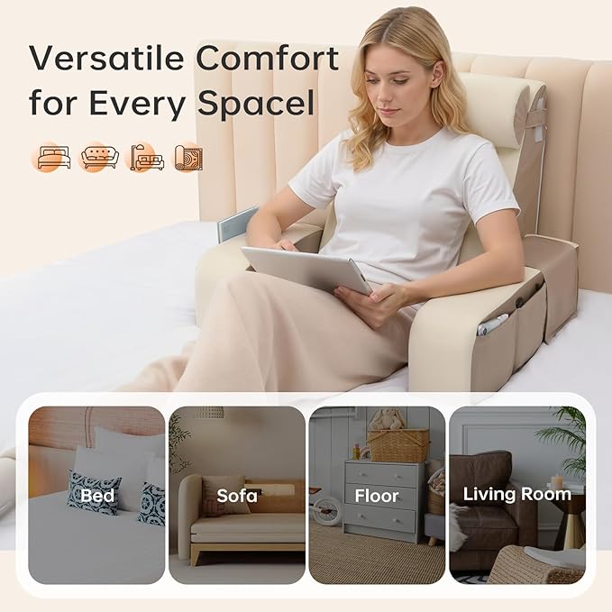 Vekkia 21" Reading Pillow for Sitting Up in Bed, 60° Ergonomic Wedge Back Pillow with Multi-Density Foam for Comfortable Support, XL Side Pockets, Bed Chair for TV, Gaming, Working, Nursing & Recovery