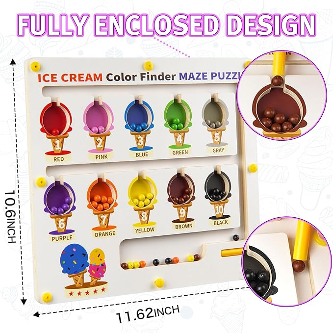 Magnetic Color and Number Maze, Wooden Color Matching Learning Counting Magnet Puzzle Board Montessori Toys, Toddler Educational Fine Motor Skills Learning Toys for Boys Girls 3+ Years Old