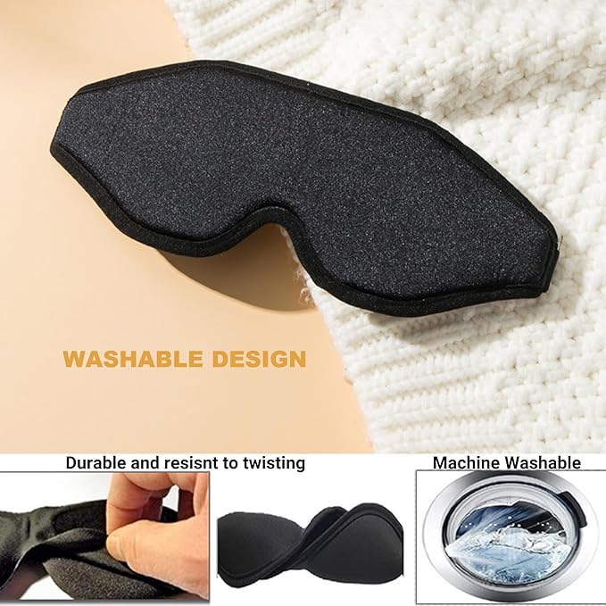 Fan Wu 3D Contoured Sleep Mask for Side Sleepers – Ultra Soft Blackout Eye Mask with Adjustable Strap, Zero Pressure on Eyes, Breathable & Lightweight Memory Foam for Travel, Nap, Shift Work