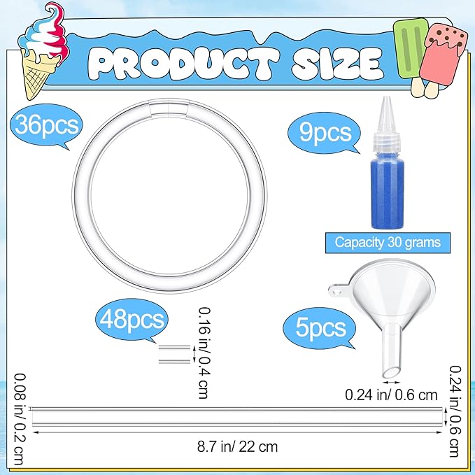 Libima 50 Pcs Sand Art Kits Include 36 Pcs Sand Art Bracelets 9 Bottles Colored Sand 5 Pcs Clear Plastic Small Funnel for Art Crafts Party Favors Supplies(Colorful)