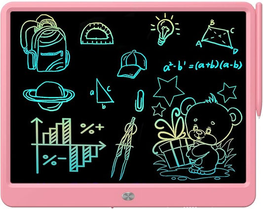 FLUESTON LCD Writing Tablet, Doodle Board Toys Gifts for 3-8 Year Old Girls Boys, 15 Inch Colorful Electronic Board Drawing Pad for Kids, Gifts for Toddler Educational Learning Travel Birthday, Pink