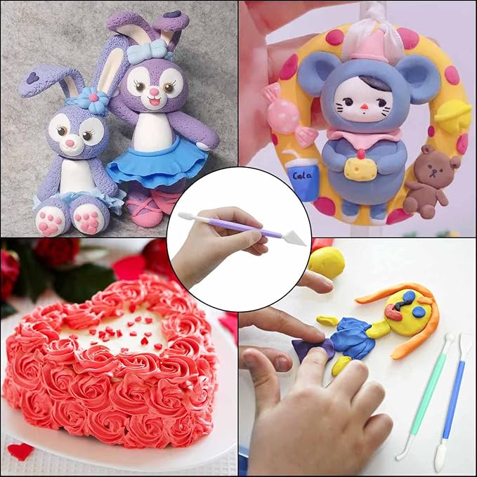 8 Pieces Plastic Clay Modeling Tools Set Ceramic Tool Kit for Sculpting Plastic Polymer Clay Shaping Tool for Kids Double-Head Suitable for DIY Crafts Cake Carving Decorating (Assorted Colors)