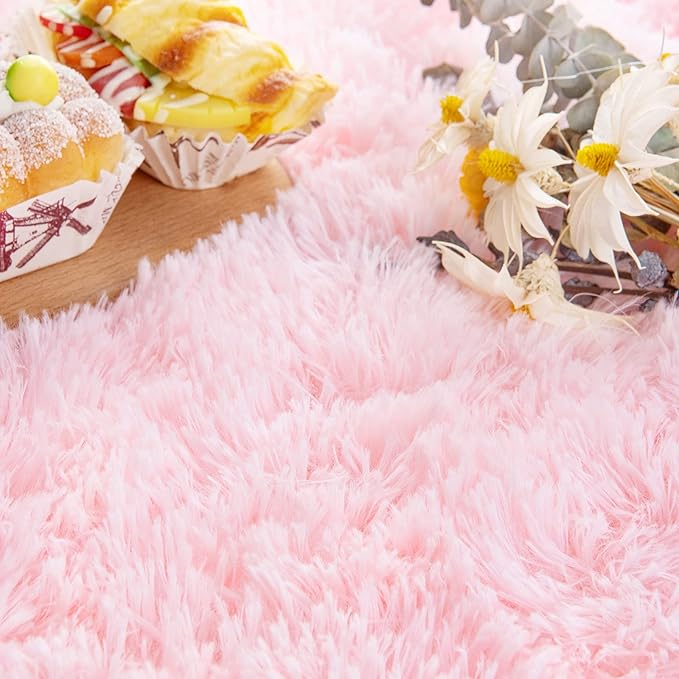 Noahas Fluffy Pink Rugs for Bedroom Girls,2.6' x 5.3' Oval Shaggy Fuzzy Living Room Carpet,Soft Area Rugs for Kids Room,Thick Plush Bedside Nursery Rug,Cute Room Decor for Teen Girls