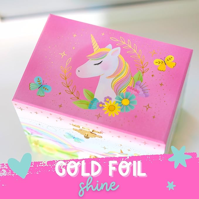 Giggle & Honey Musical Unicorn Jewelry Box for Girls - Kids Dancing Unicorn Music Box with Mirror, Unicorn Gifts for Little Girls, Childrens Birthday Gift, Ages 3-10