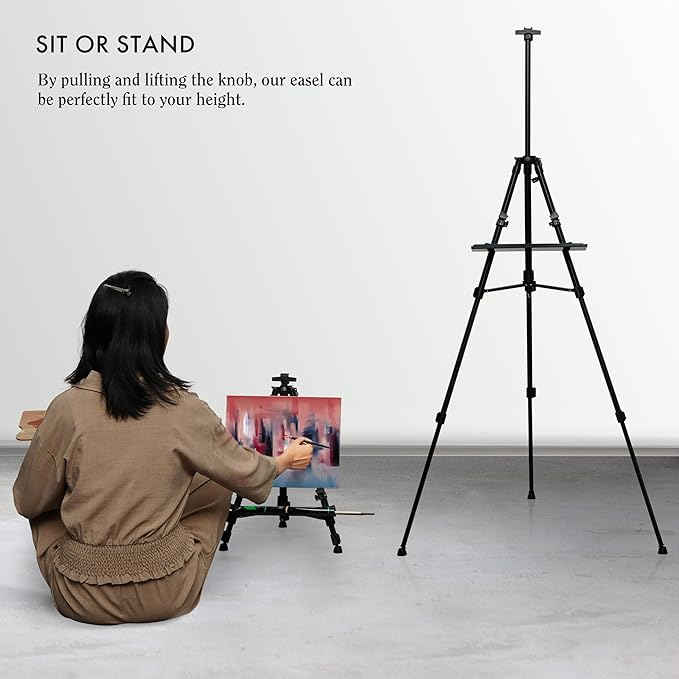 Artify 61 Inches Painting Easel Stand, Adjustable Height from 22-61”, Tripod for Painting and Display with a Carrying Bag, Aluminum, 1PACK, Black