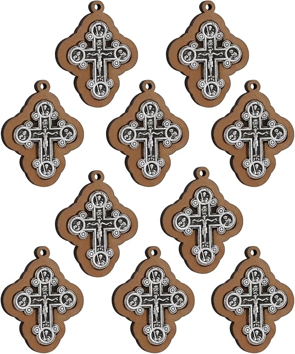 COTTVOTT Wooden Christian Jesus Cross/Orthodox Crucifix Charms Pendants for Rosary Necklace, DIY Jewelry Making Accessories Parts