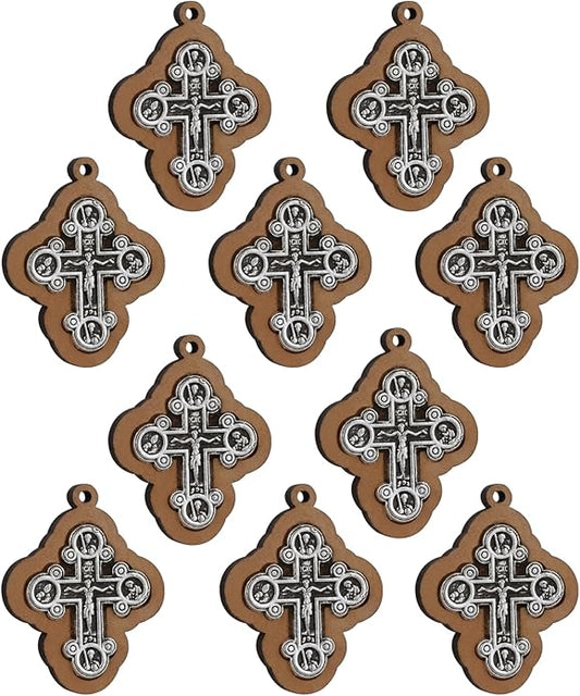COTTVOTT Wooden Christian Jesus Cross/Orthodox Crucifix Charms Pendants for Rosary Necklace, DIY Jewelry Making Accessories Parts