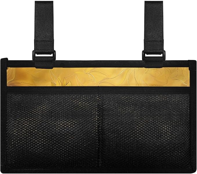 ZOUTAIRONG Sunflower Bird Wheelchair Side Bag Walker Bag, Elegant Floral Rustic Botanical Vintage Teal Wheelchair Armrest Accessories Organizer Pouch for Walkers, Rollators, Scooters