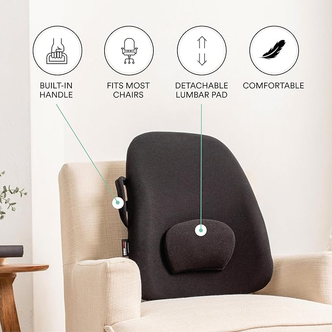 ObusForme Lowback Backrest Support – Lower Back Padded Seat Cushion and Lumbar Support Pillow, Portable Posture Support with Soft and Durable Foam