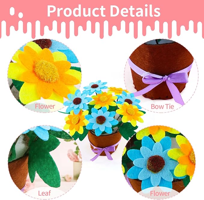 4 pcs Kids Arts and Crafts Sewing Potted Flower kit Ages 1-3, Toddler Arts and Crafts for Kids Preschool Educational Toys Sewing Kit for Kids 1 2 3 4 5 6