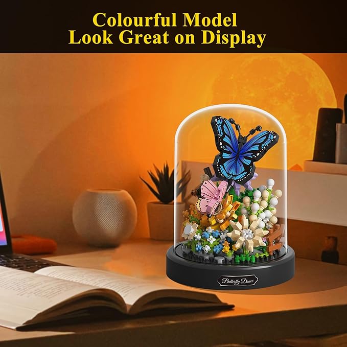 Flower Bouquet Building Set for Adult,Mini Plant Bonsai Tree Friend Set,Botanical Collection Gift for Kids,Home Decor Building Block, New Year Birthday Gift for Women Boys Girls(Butterfly)