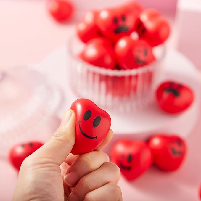 JOYIN 30 Pcs Valentine's Day Red Heart Shape Stress Ball, Valentines 1.5 inch Heart Squeeze Ball Squishy Toy Exchange Gift for Kids, Stress Relief Party Favors, Holiday Reward Prizes