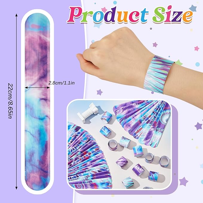 Lewtemi 48 Pcs Tie Dye Slap Bracelets Tie Dye Party Favors, Colorful Tie Dye Wristbands Bracelets for Kids Boys and Girls, Goodie Bag Fillers, Carnival Prize, Party Decorations(Lively Style)