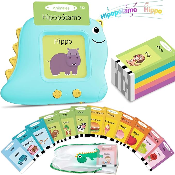 Bilingual Talking Flash Cards Spanish/English, Learning Sensory Toys for Autistic Children, 224 Sight Words Español Speech Therapy Kids Toys Beginner, Birthday Gift for Little Boys and Girls