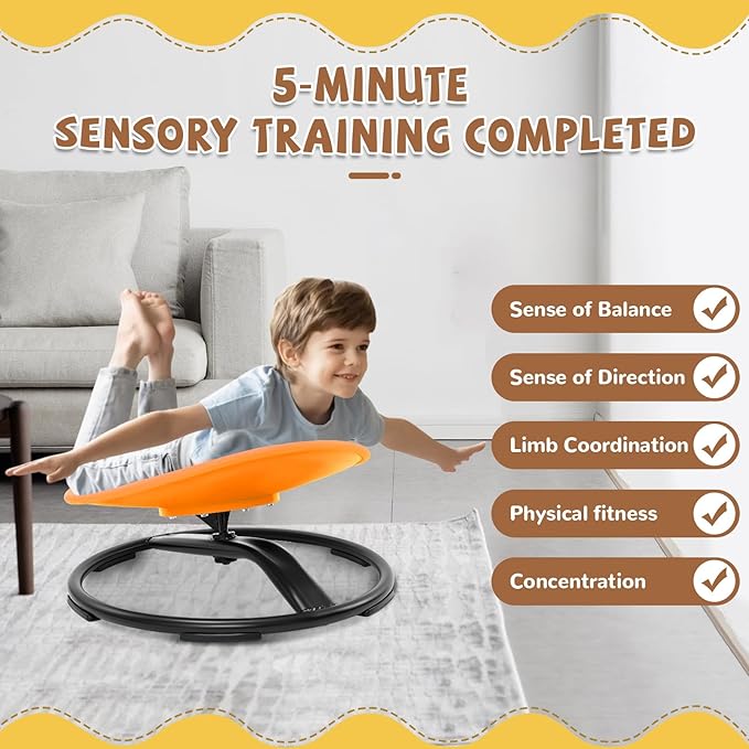 Zhenx Spinning Chair for Kids, Autism Kids Swivel Chair, Kids Sensory Chair, Spinning Chair for Autistic Kids & ADHD Children, Sit and Spin Training Body Coordination (Orange)