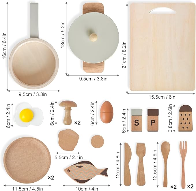 Atoylink Play Kitchen Accessories Wooden Toys Pots and Pans for Kids 23Pcs Montessori Kitchen Pretend Play Food Cooking Set for Toddler Boys Girls Age 2 3 4 5 Birthday Gifts