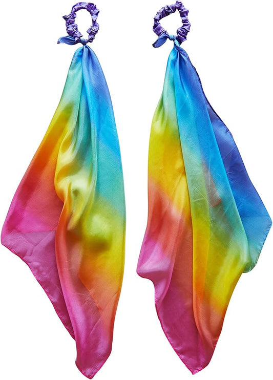 Sarah's Silks Wrist Streamers | 100% Silk Montessori and Waldorf Toys | Rhythm Ribbons for Dance, Imaginative, and Pretend Play | Includes 2 Pieces - Rainbow