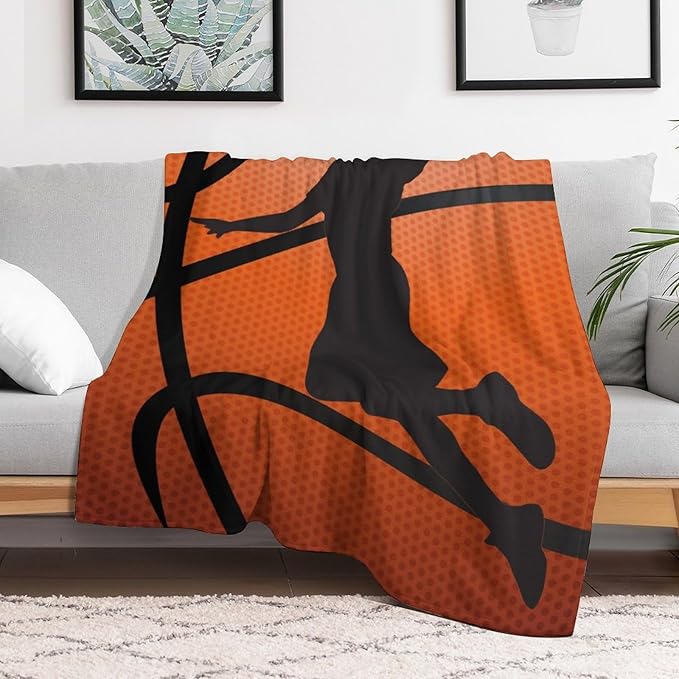 Basketball Throw Blanket - Soft Flannel Sports Basketball Blankets for Teens Adults Women Men Basketball Lovers - Warm Basketball Throw Blankets for All Season Lap, Chair, Sofa - 70"x50"
