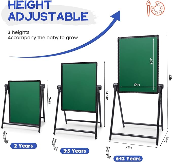 Art Easel Double Sided Whiteboard & Chalkboard 26inch-43inch Height Adjustable & 360°Rotating Easel Stand with Accessories