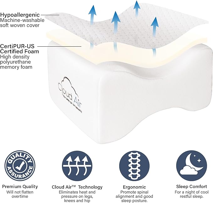 Vaunn Medical Side Sleeper Memory Foam Knee Pillow and Leg Positioner Cushion to Soothe Back, Leg and Hip Discomfort