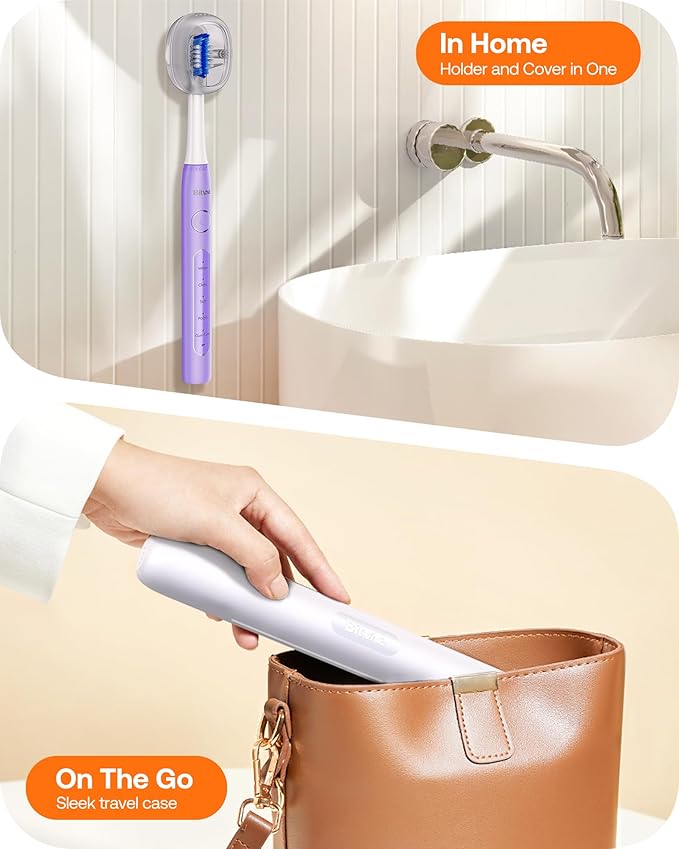 Bitvae Ultrasonic Electric Toothbrush for Adults and Kids, ADA Accepted Travel Electric Toothbrush with Rechargeable 60-Day Battery Life, 8 Toothbrush Heads, 5 Modes, Toothbrush Holder, Purple