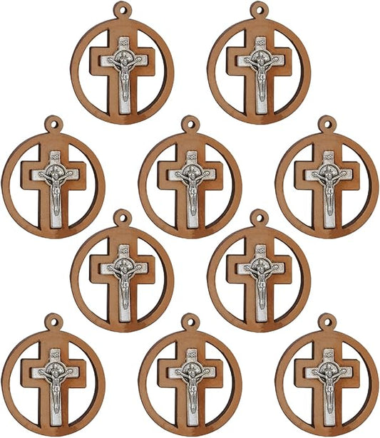 COTTVOTT Wooden Christian Jesus Cross/Orthodox Crucifix Charms Pendants for Rosary Necklace, DIY Jewelry Making Accessories Parts