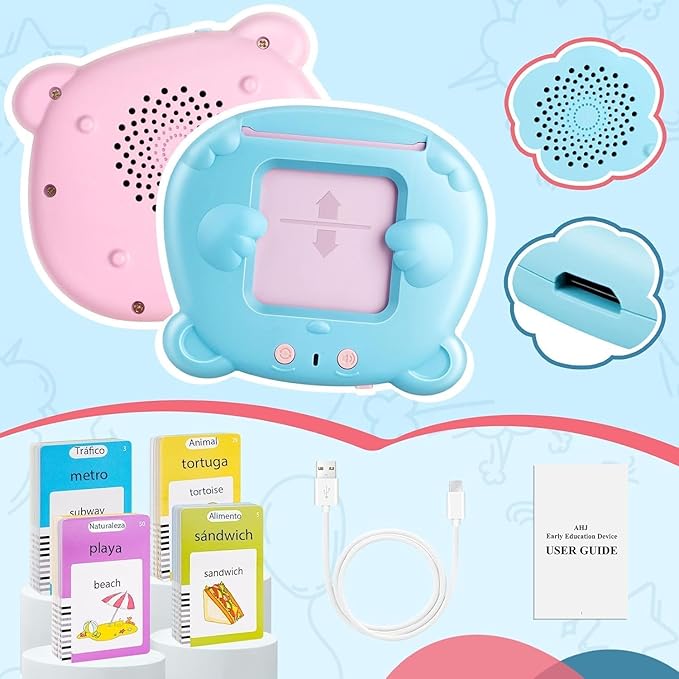 Spanish & English Talking Flash Cards for Toddler 1-6 Year Olds, Learning Montessori Toys with 224 Sight Words, Speech Therapy Toys, Children's Sensory Preschool Learning Educational Birthday Gifts