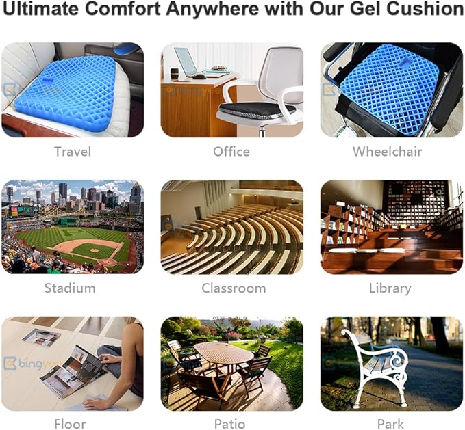 Gel Seat Cushion 1.8 Inch Thick Seating Pad Orthopedic Chair Cushions for Pressure Relief Gel Pads for Office Chair, Car, Home, Wheelchair, Kayak Cushion, Stadium Cushion