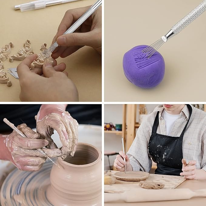 2PCS Clay Needle Tools, Wire Texture & Needle Detail Tool, for Ceramic Polymer Pottery Clay Sculpturing, Texturing, Modeling