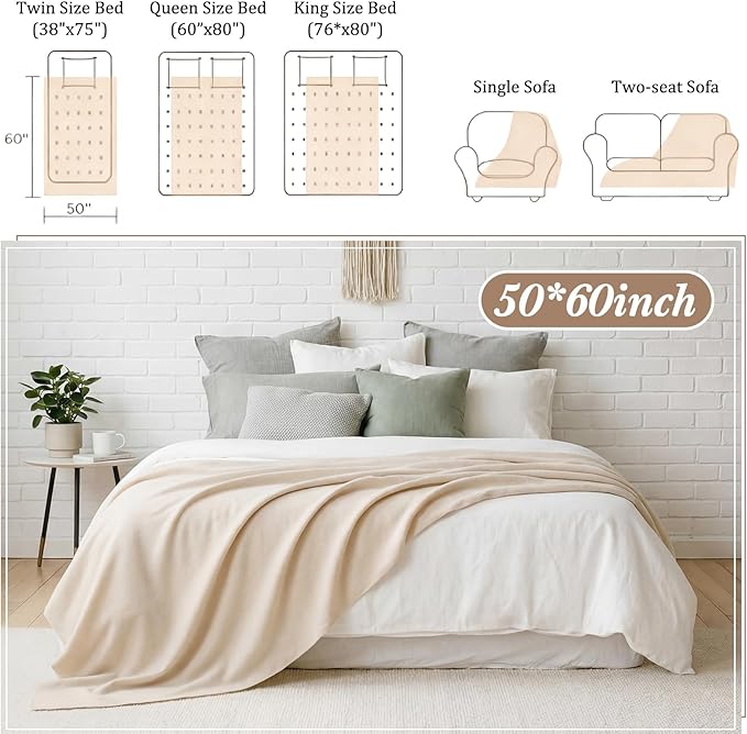 Kinlop Fleece Blanket Bulk 60 x 50 Inch Soft Lightweight Fleece Cozy Blanket Warm Throw Plush Pet Throw for Bed Couch Sofa Home Office Wedding Gifts Travel Camping(Beige Tones,40 Packs)