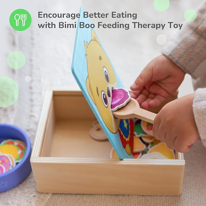 Bimi Boo Wooden Feeding Toy for Toddlers Ages 1-4+ - Pretend Food Game for Preschoolers, Play Food Set for Kids, Learning Resources Food Group Activities - 27 Various Foods, a Spoon, Bowl