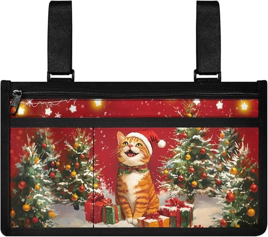 ZOUTAIRONG Christmas Cat Wheelchair Side Bag Power Wheelchair Bag Walker Bag Walker Organizer Pouch Tote for Rollator and Folding Walker Wheelchair Bags to Hang on Side