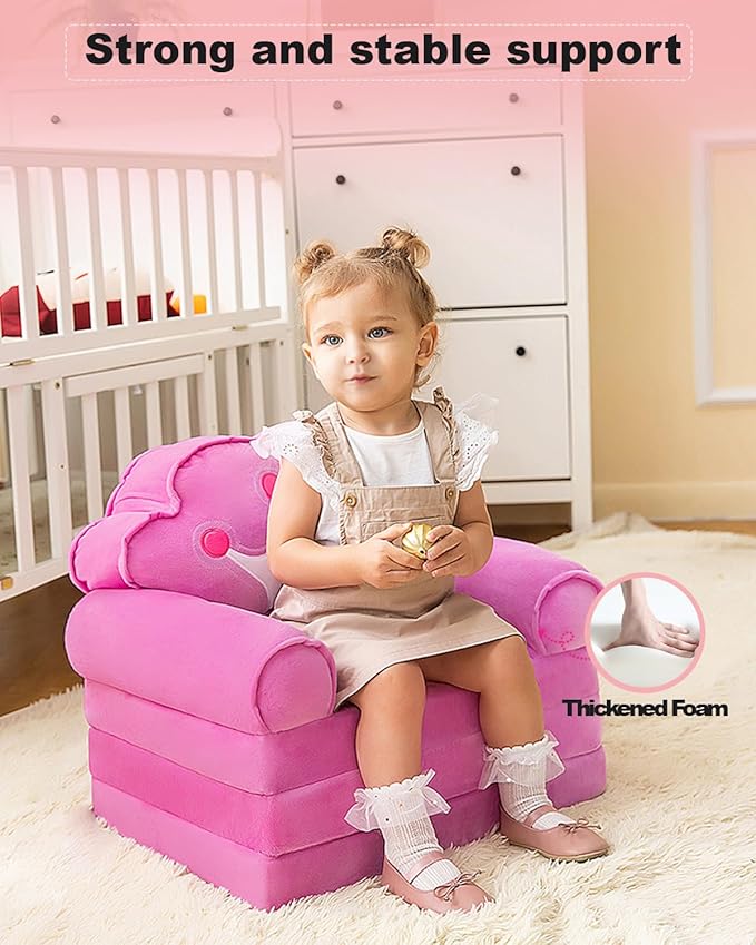 MOONBEEKI Kids Couch Fold Out, Foldable Princess Chair for Toddlers 1-3, Sofa Bed for Kids Folding Toddler Bed Lounger Chair for Bedroom, Toddler Couch Bed for Girl