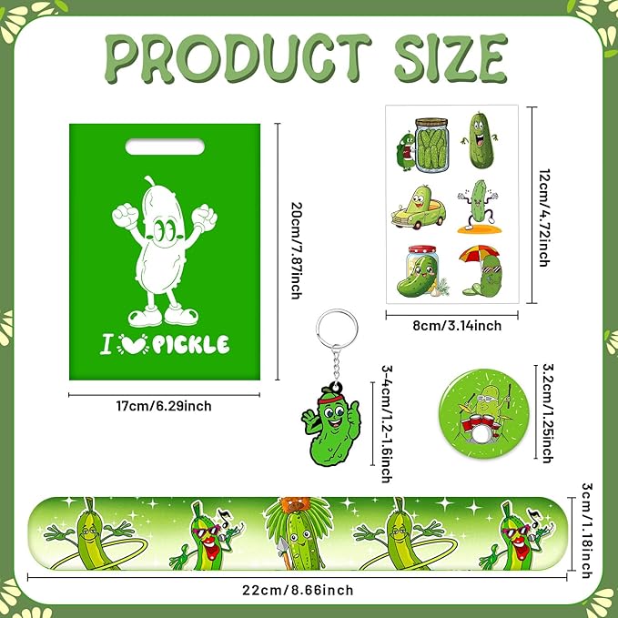 Funny Pickle Party Favors, Funny Pickle Temporary Tattoos Slap Bracelets Badges Keychains Gift Bags for Pickle Birthday Party Decorations Supplies for Kids Adults Boys Girls Classroom Rewards