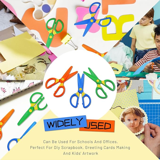 JIALEEY Plastic Child-Safe Scissor Set, Toddlers Training Scissors, Pre-School Training Scissors and Children Art Supplies（3pcs） Multicolored