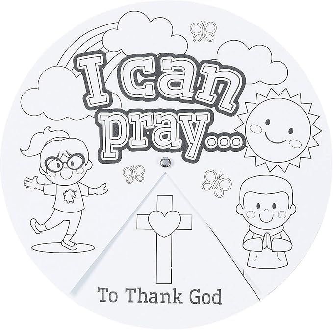 Fun Express 9" Color Your Own When Can I Pray Cardstock Wheels - Craft Kits for Kids - DIY Activity for Learning and Creativity - 12 Pieces