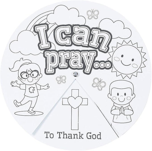 Fun Express 9" Color Your Own When Can I Pray Cardstock Wheels - Craft Kits for Kids - DIY Activity for Learning and Creativity - 12 Pieces