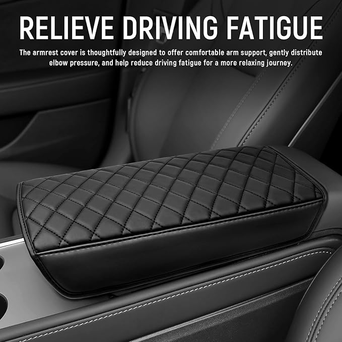 Bercicci Center Console Armrest Cover Compatible with Tesla 2021-2024 Model Y & 2017-2023 Model 3 Accessories (Not for Y Juniper & 3 Highland) Leather Material Center Console Liner Protection