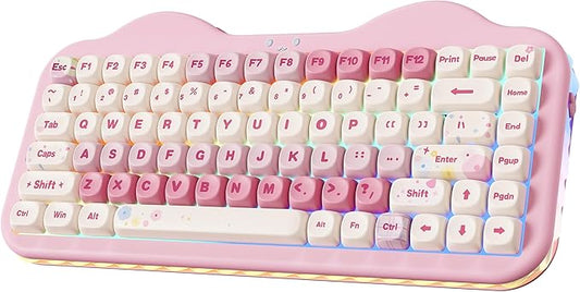 YUNZII C75 Wireless Mechanical Keyboard,75% Layout, Hot-Swappable NKRO,BT5.0/2.4G/USB-C Mode,Dye-Sub PBT MOA Keycaps,RGB Gasket Mount,Cute Cake Design for Mac/Win/Gaming (Pink, Milk V2 Switch)