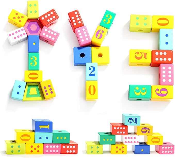 TOP BRIGHT Wooden Lacing Beads for Toddlers, Kids Fine Motor Skills Montessori Toys for 2 Year Old Girls Boys, Threading Toys for Two Year Old Girl Birthday Gifts