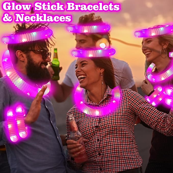 24 PCS Pink Glow Sticks Valentines Day Party Favors for Kids,LED Light up Pop Tubes for Toddlers, Neon Necklaces Bracelets Accessories,Glow Birthday Dance Wedding Mardi Gras Party Supplies Decorations